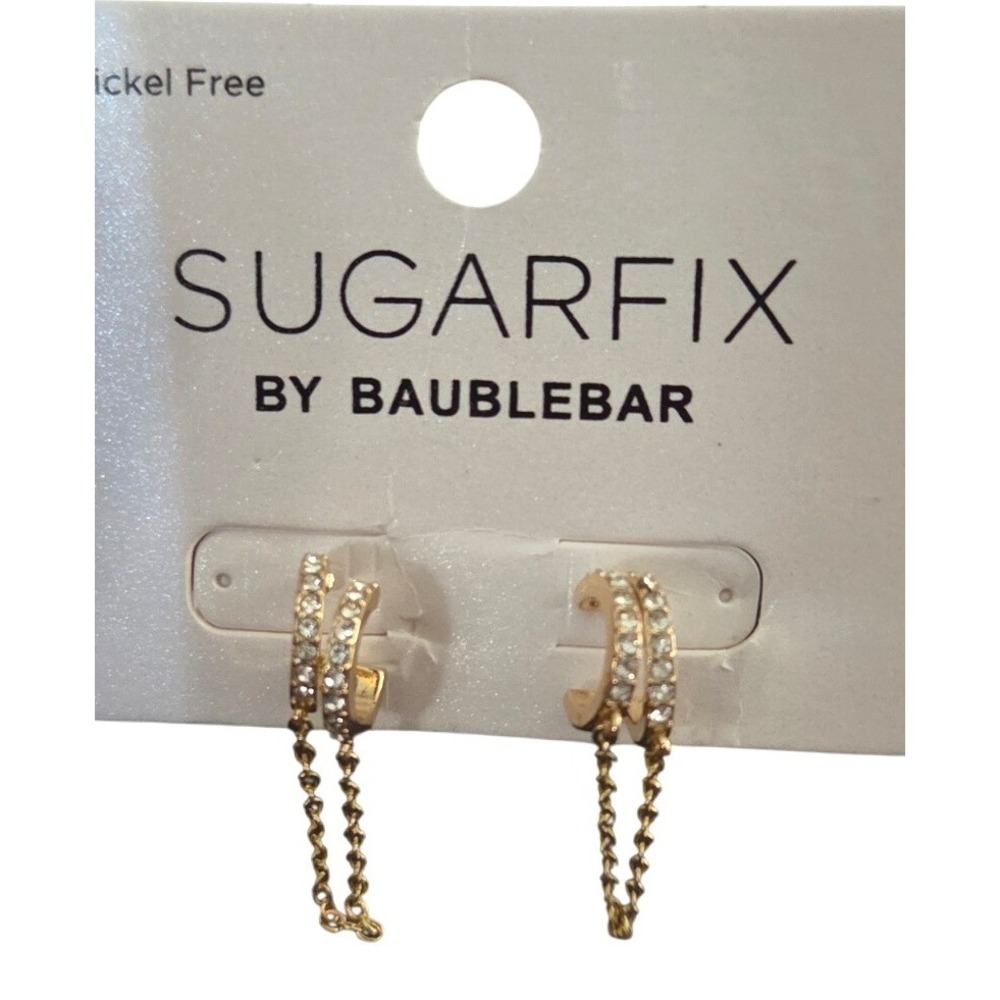 Sugarfix by‎ BaubleBar Gold Pave Crystal Double Row Huggie Hoop Chain Earrings